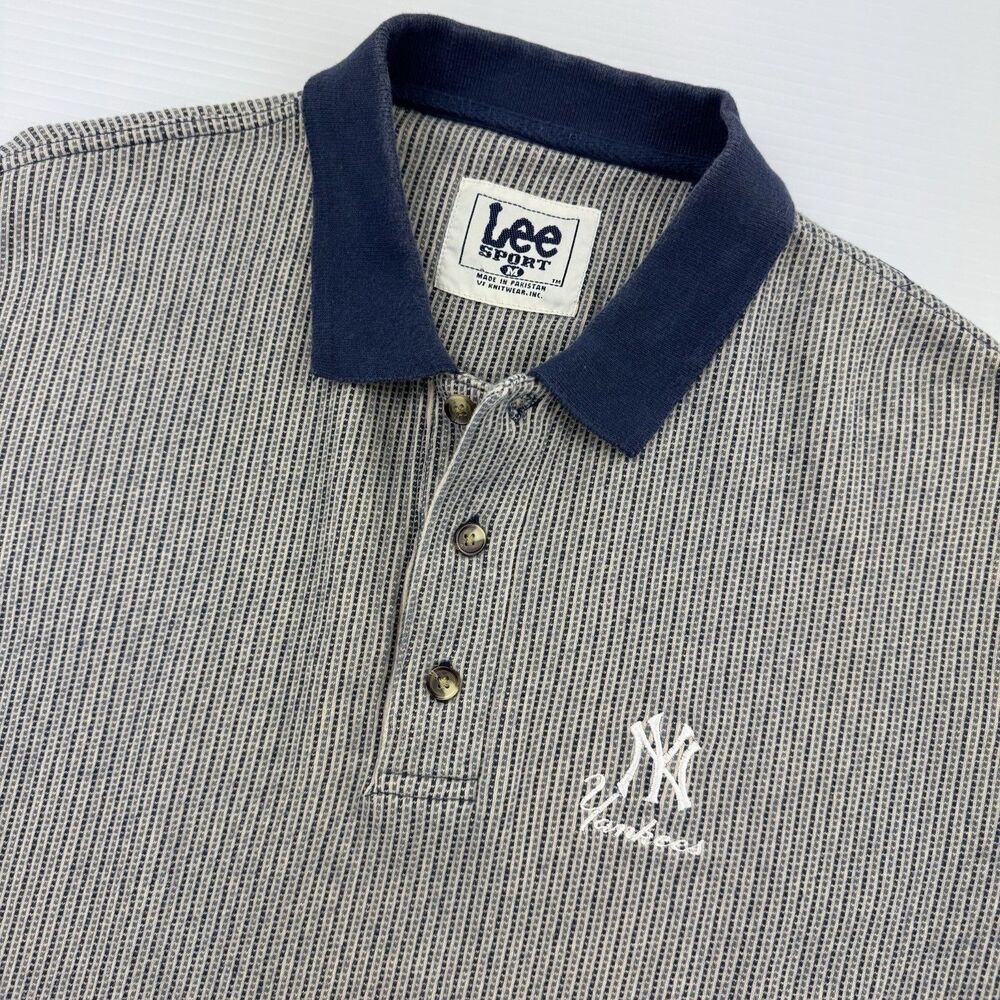 Vintage 90s Lee Sport New York Yankees Polo Shirt Mens M Striped MLB Cotton